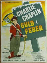 h047 GOLD RUSH Danish movie poster R45 Charlie Chaplin, Wenzel art!