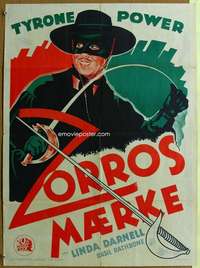 h053 MARK OF ZORRO Danish movie poster '46 Tyrone Power, Darnell