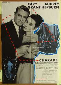 h592 CHARADE German movie poster '63 Cary Grant, Audrey Hepburn