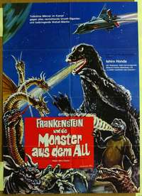 h607 DESTROY ALL MONSTERS German movie poster '69 Godzilla & buds!