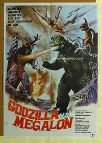 h130 GODZILLA VS MEGALON Italian export movie poster '76 Toho sci-fi!
