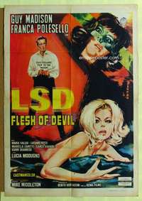 h142 LSD Italian/Engish movie poster '67 Flesh of Devil, wild drugs!