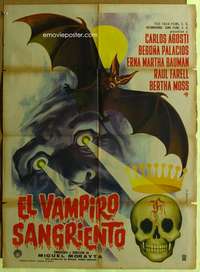 h326 BLOODY VAMPIRE Mexican movie poster '63 cool horror art!