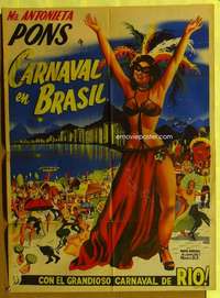 h330 CARNAVAL ATLANTIDA Mexican movie poster '52 sexy showgirl!