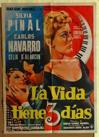 h369 LA VIDA TIENE 3 DIAS Mexican movie poster '55 Silvia Pinal