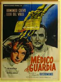 h381 MEDICO DE GUARDIA Mexican movie poster '50 Renau artwork!
