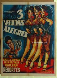 h383 MIS 3 VIUDAS ALEGRES Mexican movie poster '53 wacky art!