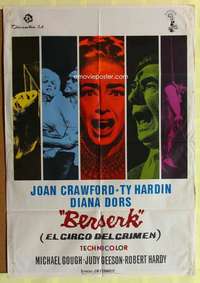 h420 BERSERK Spanish movie poster '67 Joan Crawford, circus horror!