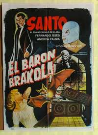h485 SANTO VS BARON BRAKOLA Spanish movie poster '67 Mexican wrestler!