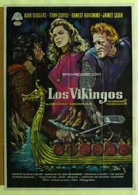 h501 VIKINGS Spanish movie poster '58 Kirk Douglas, Tony Curtis, Leigh