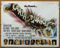j124 EARTHQUAKE half-sheet movie poster '74 Charlton Heston, Ava Gardner