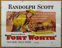 j153 FORT WORTH half-sheet movie poster '51 Randolph Scott in Texas!
