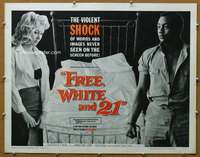 j155 FREE, WHITE & 21 half-sheet movie poster '63 interracial romance!