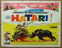 j187 HATARI half-sheet movie poster '62 John Wayne, Howard Hawks, Africa!