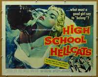 j194 HIGH SCHOOL HELLCATS half-sheet movie poster '58 best AIP bad girl!