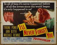 j212 I'LL NEVER FORGET YOU half-sheet movie poster '51 Tyrone Power, Blyth