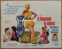 j217 IT HAPPENED IN ATHENS half-sheet movie poster '62 Jayne Mansfield