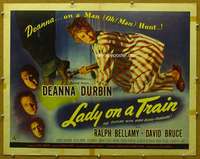 j244 LADY ON A TRAIN half-sheet movie poster '45 bad Deanna Durbin!