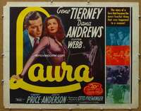 j252 LAURA half-sheet movie poster R52 Gene Tierney, Otto Preminger