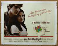 j277 LOVE STORY half-sheet movie poster '70 Ali MacGraw, Ryan O'Neal