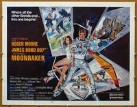 j302 MOONRAKER int'l style B half-sheet movie poster '79 Moore as Bond!