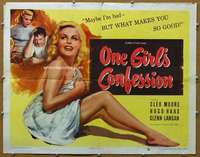 j327 ONE GIRL'S CONFESSION half-sheet movie poster '53 bad girl Cleo Moore!