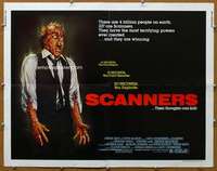 j392 SCANNERS half-sheet movie poster '81 David Cronenberg, wild sci-fi!