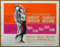j474 TWO FOR THE SEESAW half-sheet movie poster '62 Bob Mitchum, MacLaine