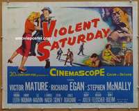 j487 VIOLENT SATURDAY half-sheet movie poster '55 Victor Mature, Fleischer