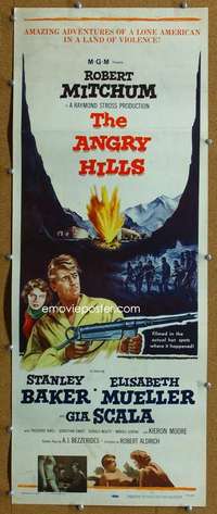 j575 ANGRY HILLS insert movie poster '59 Robert Mitchum with big gun!