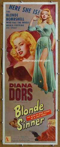 j597 BLONDE SINNER insert movie poster '56 sexy bad girl Diana Dors!