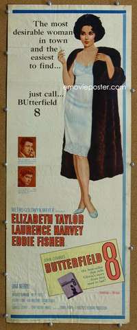 j617 BUTTERFIELD 8 insert movie poster '60 callgirl Elizabeth Taylor!