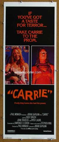 j621 CARRIE insert movie poster '76 Sissy Spacek, Stephen King