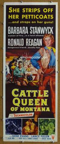 j622 CATTLE QUEEN OF MONTANA insert movie poster '54 Stanwyck, Reagan