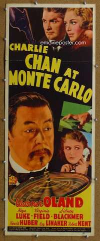 j624 CHARLIE CHAN AT MONTE CARLO insert movie poster '37 Warner Oland