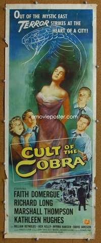 j645 CULT OF THE COBRA insert movie poster '55 Faith Domergue & snake!