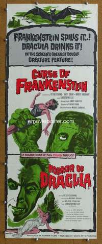 j646 CURSE OF FRANKENSTEIN /HORROR OF DRACULA insert movie poster '64