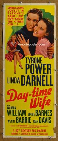 j652 DAY-TIME WIFE insert movie poster '39 Linda Darnell, Power
