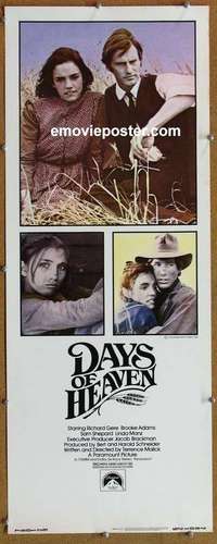 j651 DAYS OF HEAVEN insert movie poster '78 Richard Gere, Brooke Adams