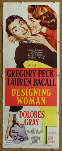 j660 DESIGNING WOMAN insert movie poster '57 Greg Peck, Lauren Bacall