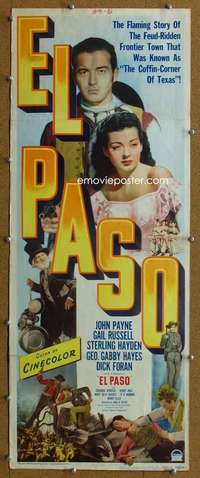 j668 EL PASO insert movie poster '49 John Payne, Gail Russell