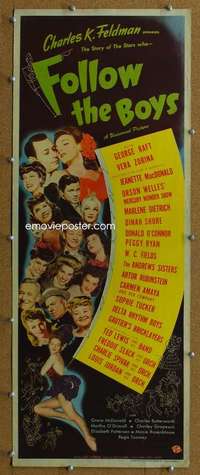 j682 FOLLOW THE BOYS insert movie poster '44 Orson Welles, WC Fields