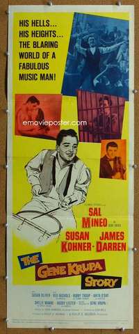 j690 GENE KRUPA STORY insert movie poster '60 Sal Mineo, jazz bio!
