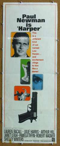 j706 HARPER insert movie poster '66 Paul Newman, Lauren Bacall