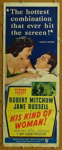 j716 HIS KIND OF WOMAN insert movie poster '51 Mitchum, Jane Russell