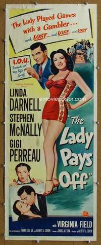 j757 LADY PAYS OFF insert movie poster '51 sexy gambling Darnell!