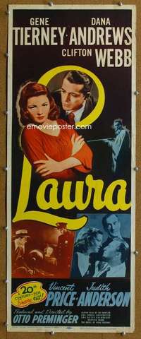 j760 LAURA insert movie poster R52 Gene Tierney, Otto Preminger