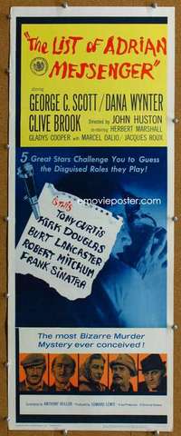 j767 LIST OF ADRIAN MESSENGER insert movie poster '63 John Huston