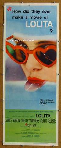 j768 LOLITA insert movie poster '62 Stanley Kubrick, sexy Sue Lyon!