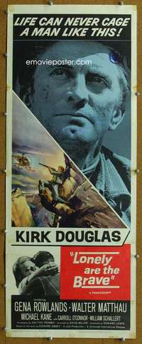 j770 LONELY ARE THE BRAVE insert movie poster '62 Kirk Douglas classic!
